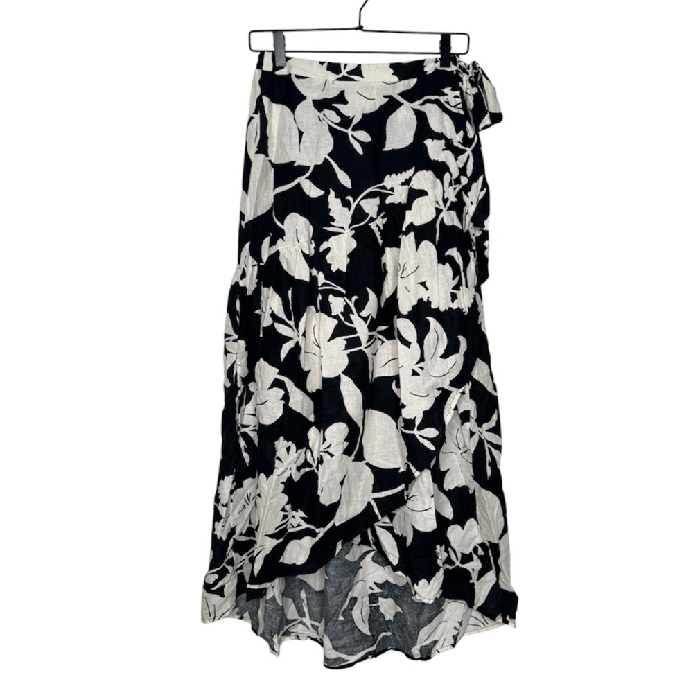 Christian Siriano floral high low full wrap linen blend coverup skirt tropical